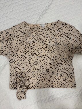 She + Sky Beige Blouse with Black Dotted Print